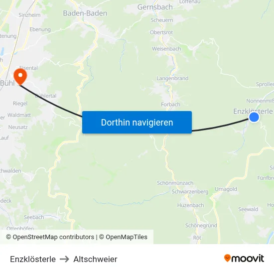 Enzklösterle to Altschweier map