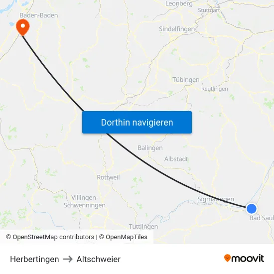 Herbertingen to Altschweier map