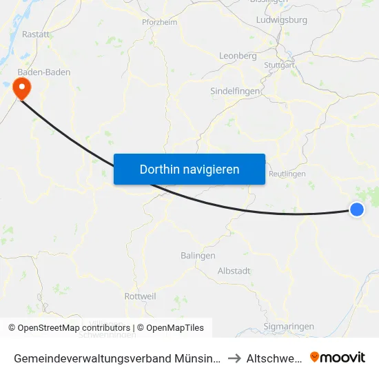 Gemeindeverwaltungsverband Münsingen to Altschweier map