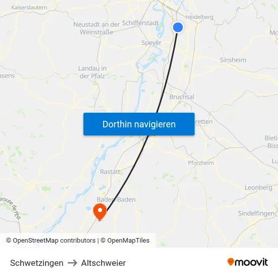 Schwetzingen to Altschweier map