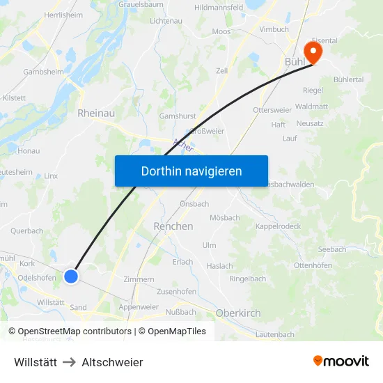 Willstätt to Altschweier map