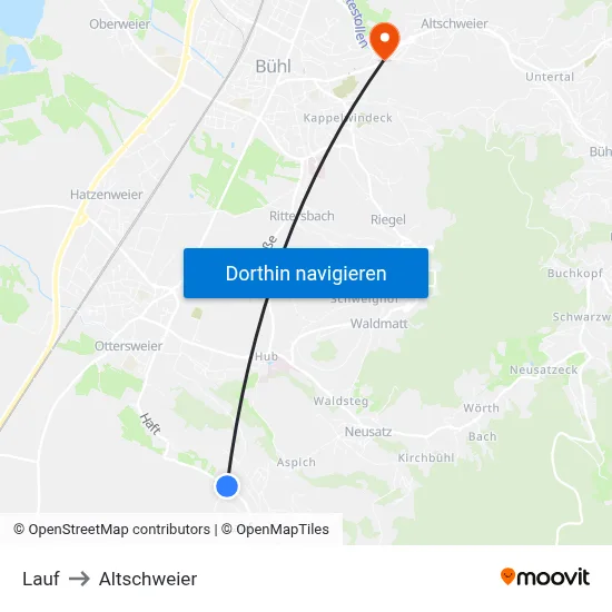 Lauf to Altschweier map