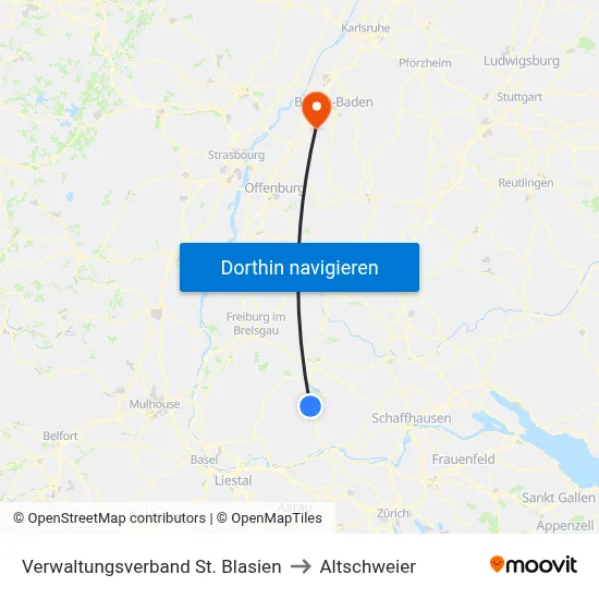 Verwaltungsverband St. Blasien to Altschweier map