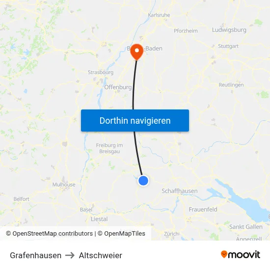 Grafenhausen to Altschweier map