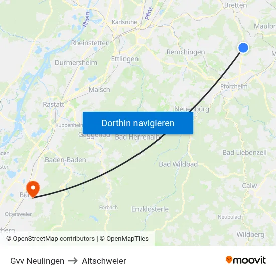Gvv Neulingen to Altschweier map