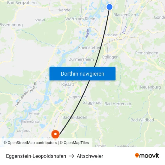 Eggenstein-Leopoldshafen to Altschweier map