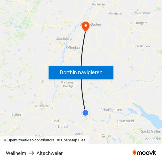 Weilheim to Altschweier map