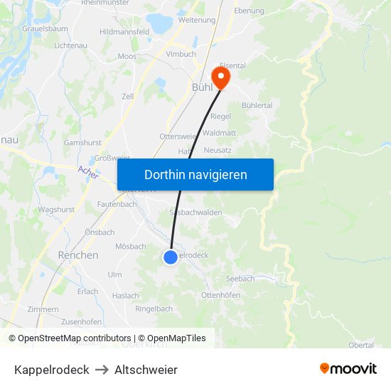 Kappelrodeck to Altschweier map