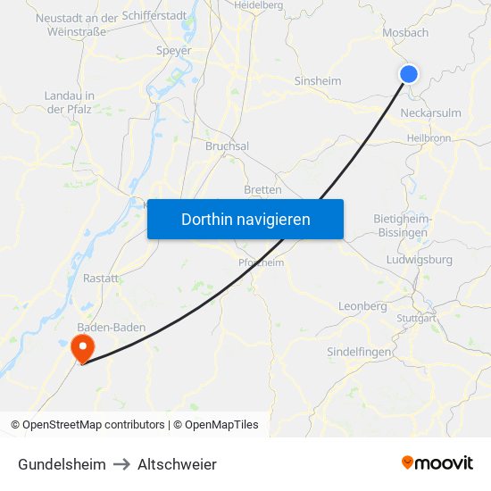 Gundelsheim to Altschweier map