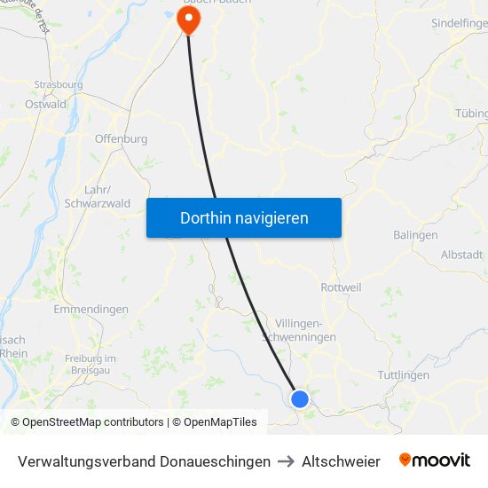 Verwaltungsverband Donaueschingen to Altschweier map