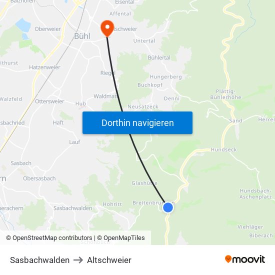 Sasbachwalden to Altschweier map