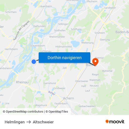 Helmlingen to Altschweier map
