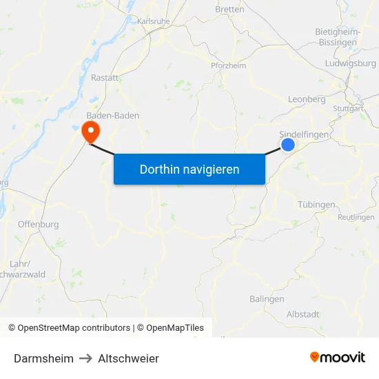 Darmsheim to Altschweier map