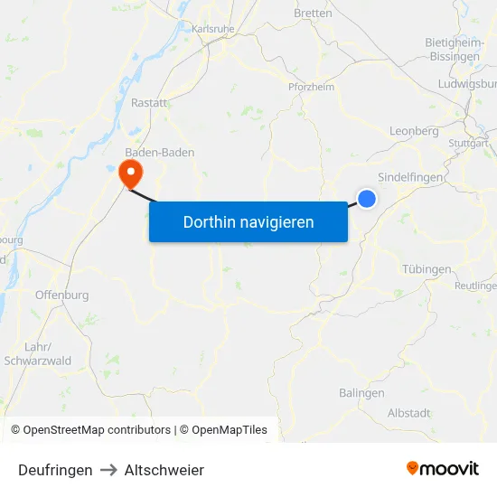 Deufringen to Altschweier map