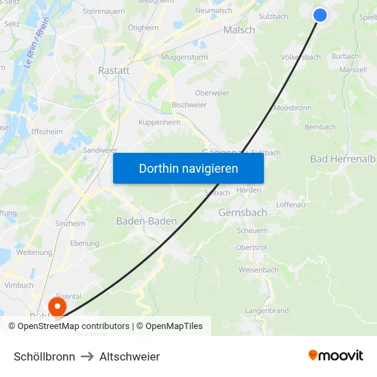 Schöllbronn to Altschweier map
