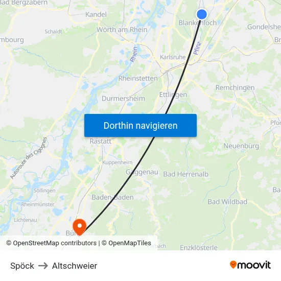 Spöck to Altschweier map