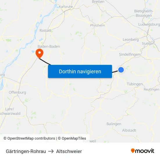 Gärtringen-Rohrau to Altschweier map