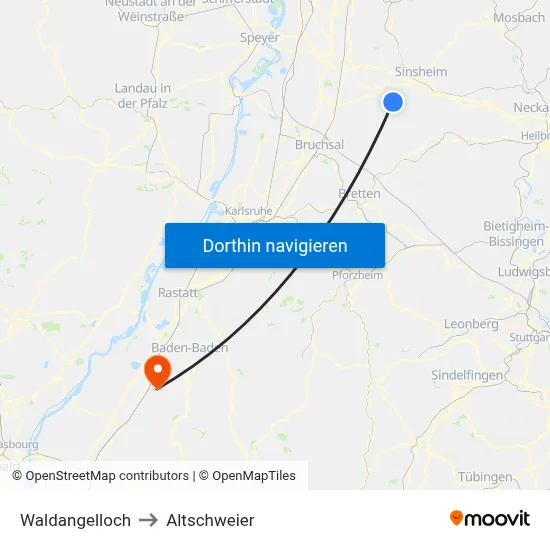 Waldangelloch to Altschweier map