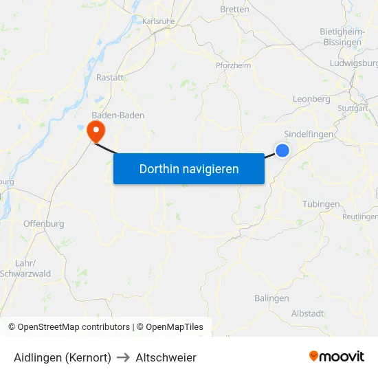 Aidlingen (Kernort) to Altschweier map