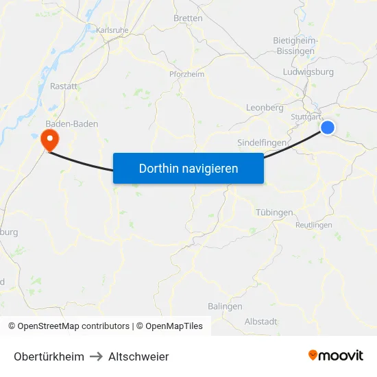 Obertürkheim to Altschweier map