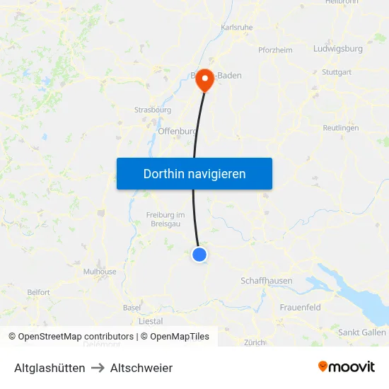 Altglashütten to Altschweier map