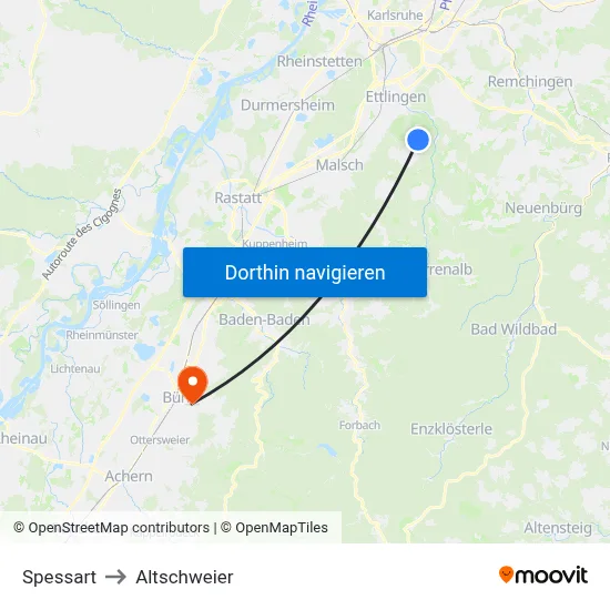Spessart to Altschweier map