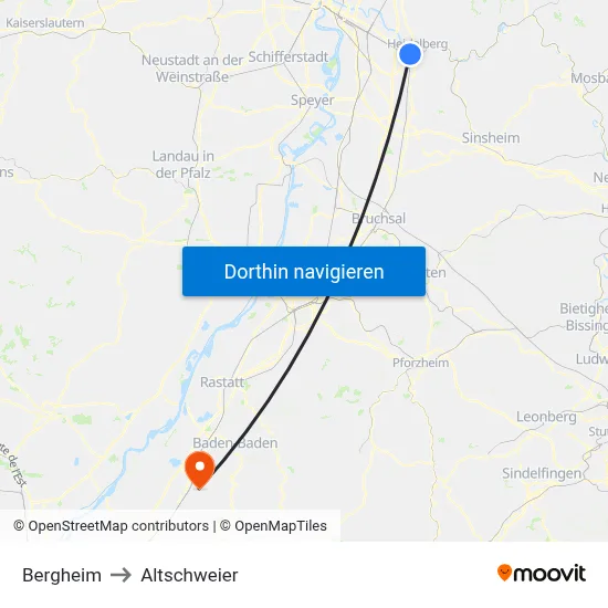 Bergheim to Altschweier map