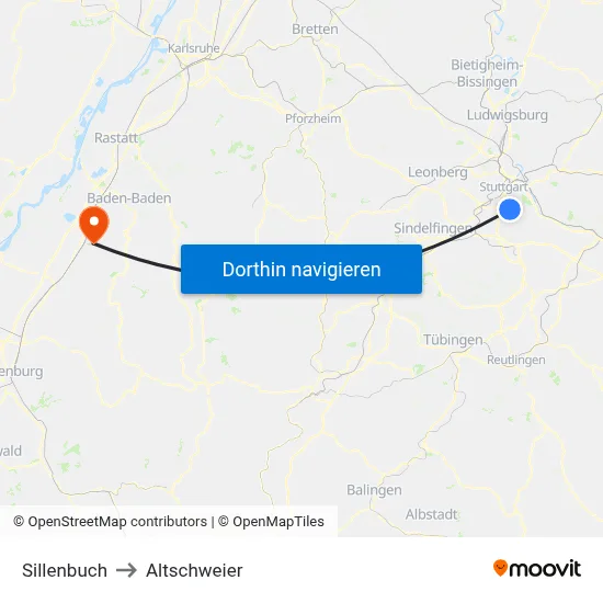 Sillenbuch to Altschweier map