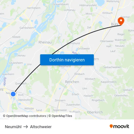 Neumühl to Altschweier map