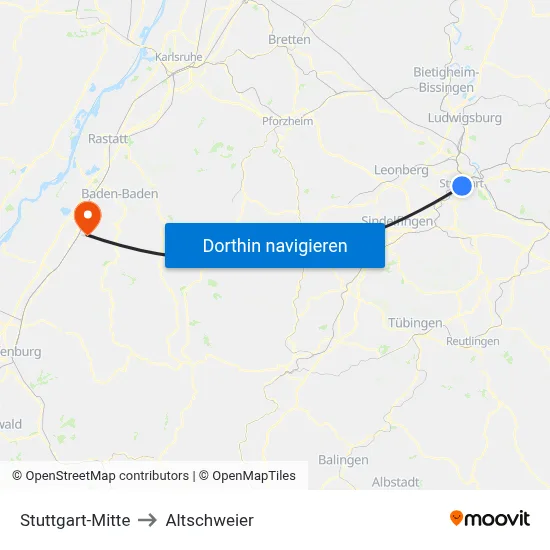 Stuttgart-Mitte to Altschweier map