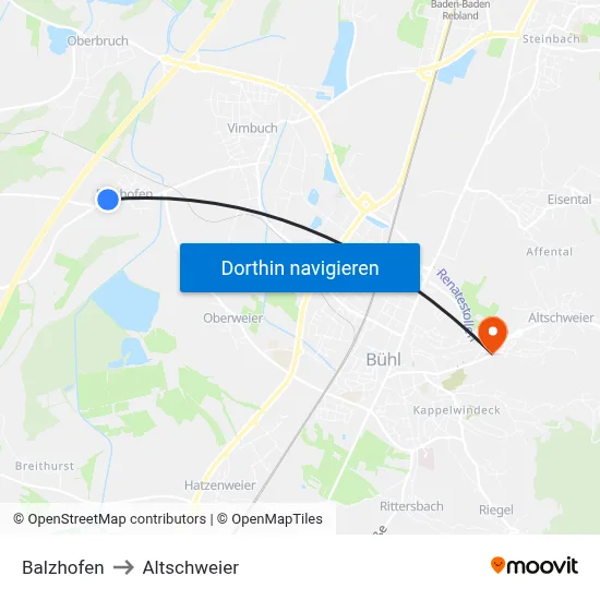 Balzhofen to Altschweier map