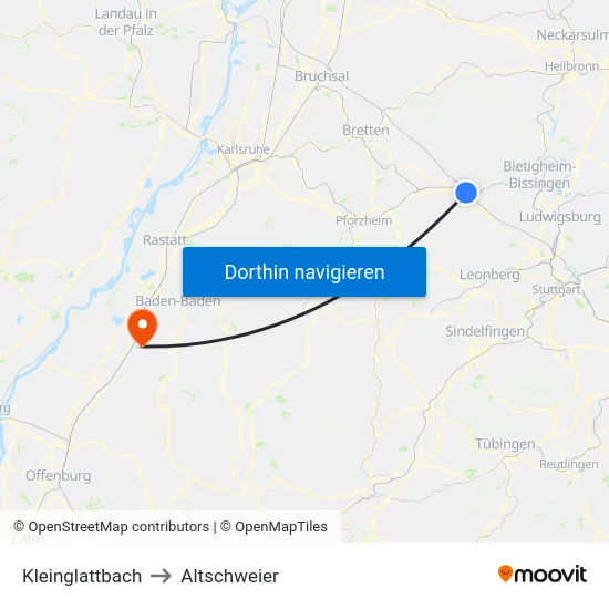 Kleinglattbach to Altschweier map