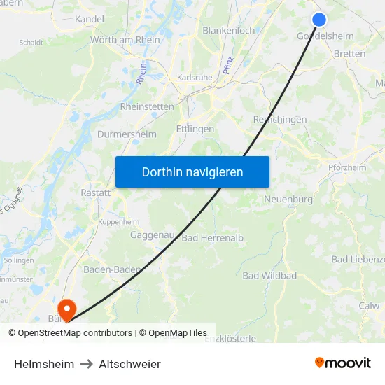 Helmsheim to Altschweier map