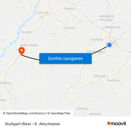 Stuttgart-West to Altschweier map