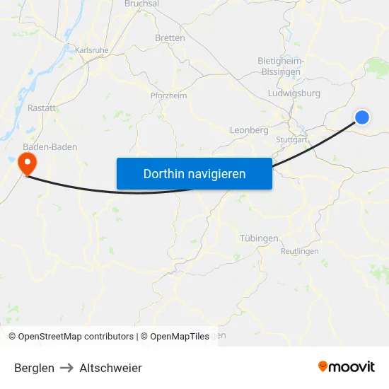 Berglen to Altschweier map