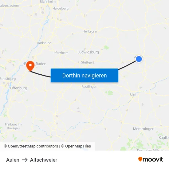 Aalen to Altschweier map