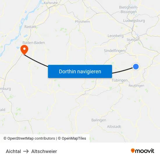 Aichtal to Altschweier map