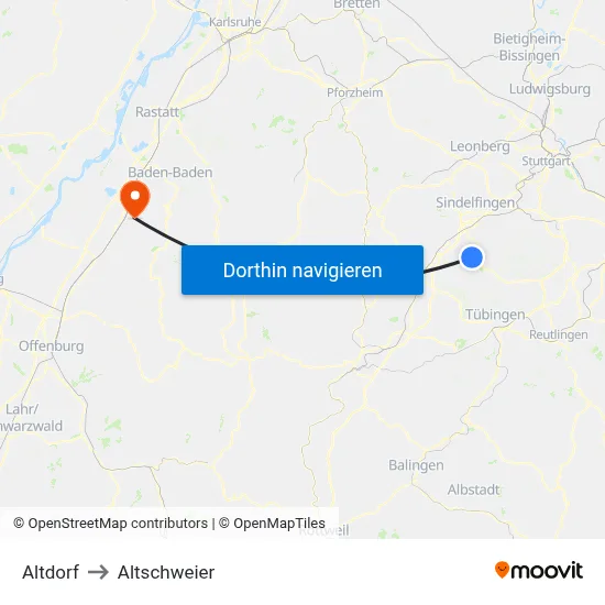 Altdorf to Altschweier map