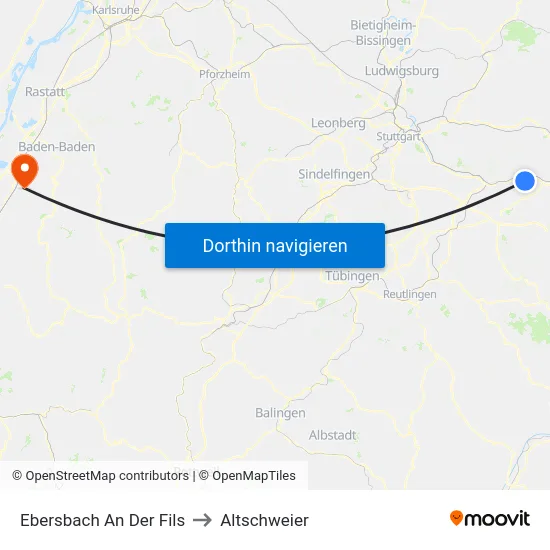 Ebersbach An Der Fils to Altschweier map