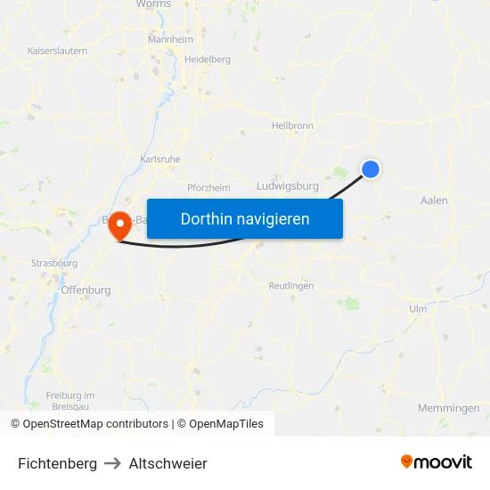 Fichtenberg to Altschweier map