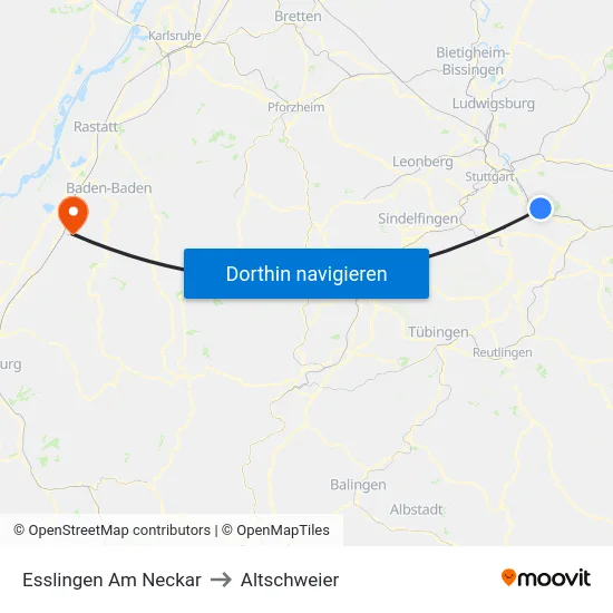 Esslingen Am Neckar to Altschweier map