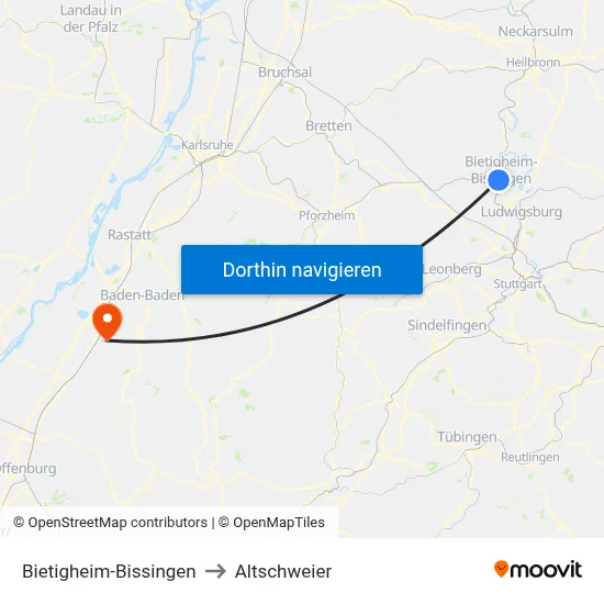 Bietigheim-Bissingen to Altschweier map