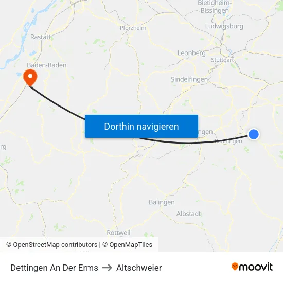 Dettingen An Der Erms to Altschweier map