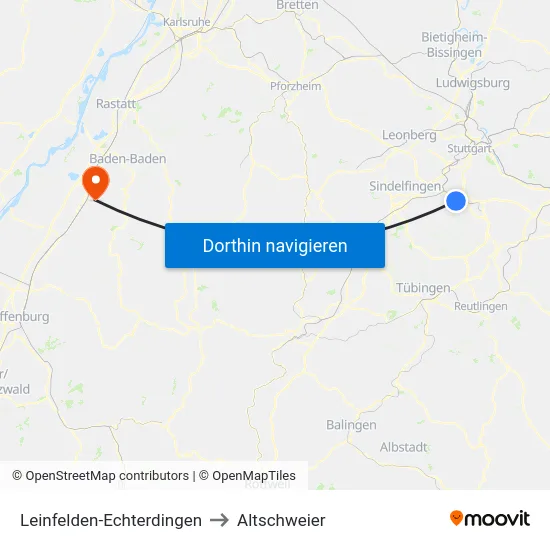 Leinfelden-Echterdingen to Altschweier map