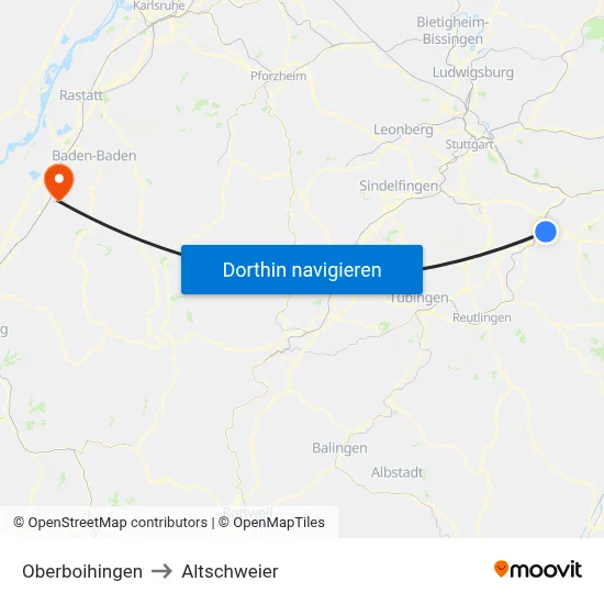 Oberboihingen to Altschweier map