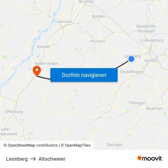 Leonberg to Altschweier map