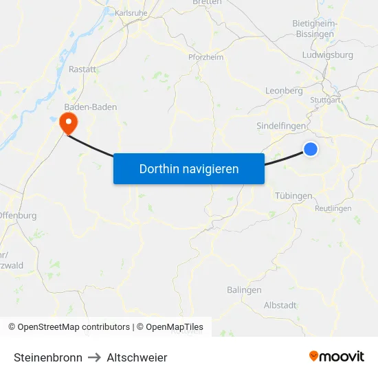 Steinenbronn to Altschweier map