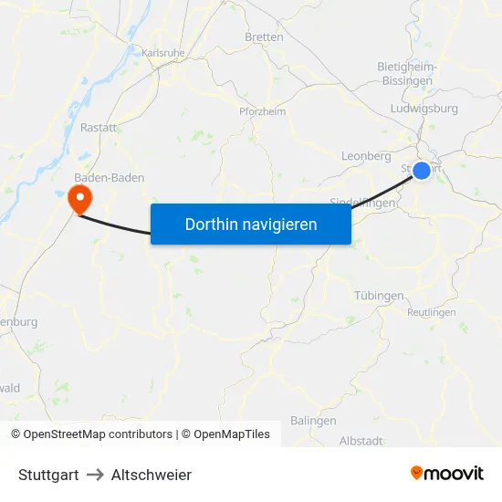 Stuttgart to Altschweier map