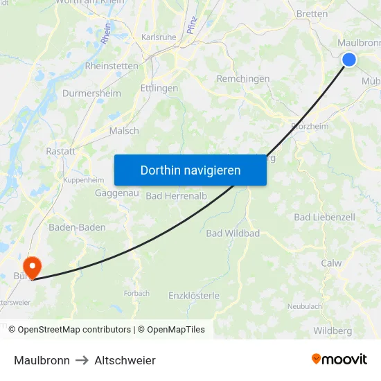Maulbronn to Altschweier map