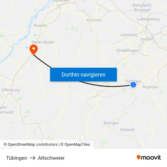 Tübingen to Altschweier map